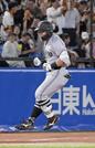 　８回、本塁打を放ち、ガッツポーズで本塁に向かう巨人・浅野＝神宮