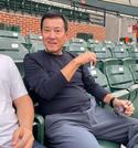 　オリオールズの菅野の登板試合を観戦する巨人前監督の原辰徳氏＝ボルティモア（共同）