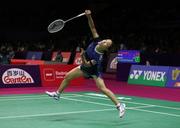 　バドミントンの世界選手権、２回戦で台湾選手と対戦する奥原希望＝１９日、ニューデリー（ロイター＝共同）