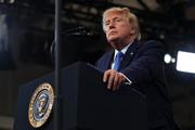 　１４日、米東部ニューヨーク州で演説するトランプ大統領（ゲッティ＝共同）