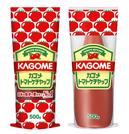 　「カゴメトマトケチャップ」。従来の外袋（左）から印刷部分を減らし一部を透明にする