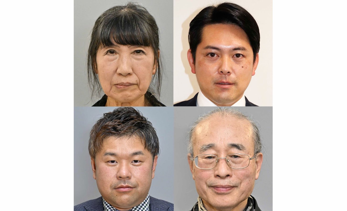 岐阜市長選に立候補した（左上から時計回りに）丹原美穂氏、柴橋正直氏、中根理記氏、黒岩潤氏