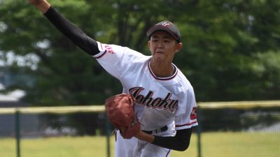 岐阜城北×恵那南・東濃＝４回を無安打無得点に抑えた岐阜城北の水野＝大野レインボー