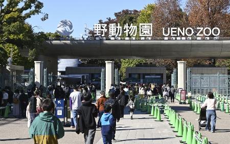 　多くの人でにぎわう上野動物園の正門＝１１月、東京都台東区
