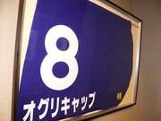 オグリキャップの引退レースのゼッケン。右側に武豊騎手のサインが入る＝笠松町下本町、町歴史未来館