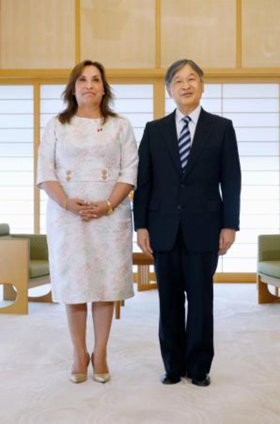 　ペルーのボルアルテ大統領との会見に臨まれる天皇陛下＝８日午後、皇居・御所