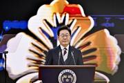 　韓国国会で就任宣誓した後、演説する李在明大統領＝４日、ソウル（共同）