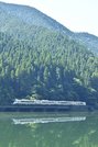 下原ダム沿いを走るＨＣ８５系（特急「ひだ」１号）＝１日午前、下呂市金山町