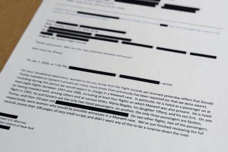 　米富豪エプスタイン氏を巡って司法省が開示した電子メール＝２２日、ワシントン（ＡＰ＝共同）