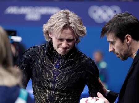 　男子フリーの演技を終えたイリア・マリニン＝ミラノ（共同）