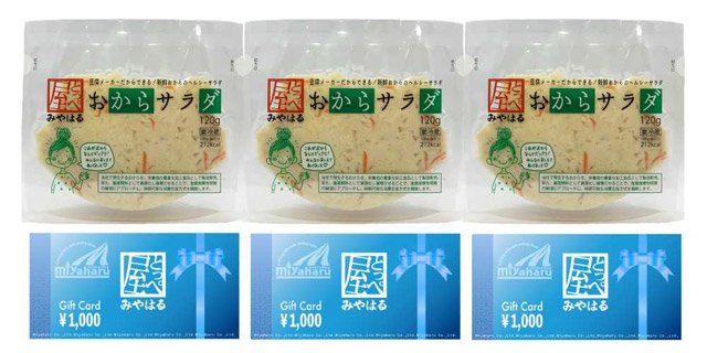応援コースのリターン品のおからサラダと食事券セット