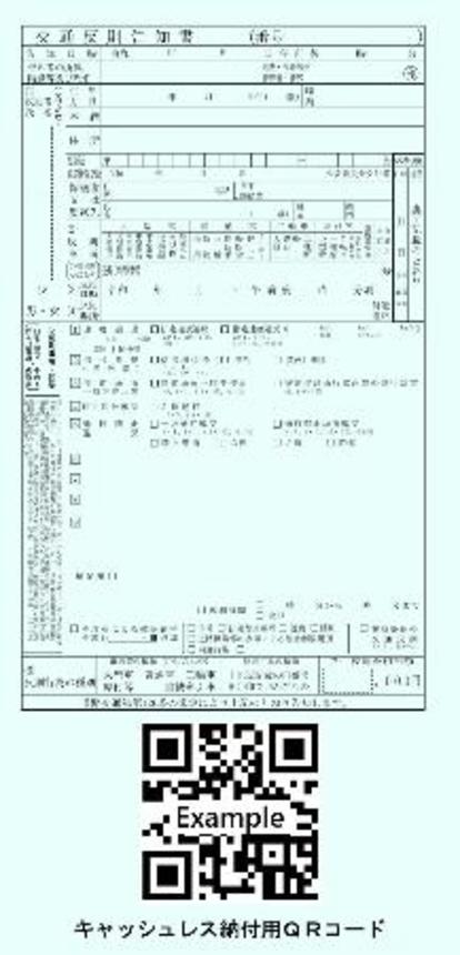 　キャッシュレス納付用のＱＲコードを印刷した青切符のイメージ（警察庁提供）