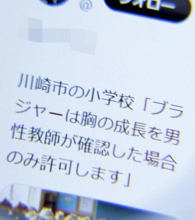 　Ｘで相次いだ、川崎市の小学校での指導内容とする虚偽の投稿（画像の一部を加工しています）