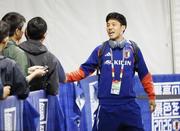 　１０日、サッカーＷ杯北中米３カ国大会１次リーグのオランダ戦に向けた練習を終え、引き揚げる遠藤航＝ナッシュビル近郊（共同）