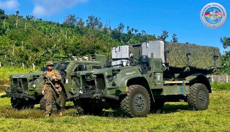 　フィリピン最北バタネス州のバタン島バスコに展開された米軍の最新鋭の対艦ミサイル発射装置「ＮＭＥＳＩＳ（ネメシス）」＝２６日（フィリピン軍提供・共同）
