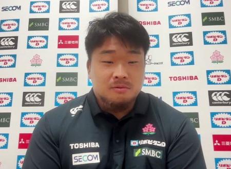 　オンラインで記者会見するラグビー日本代表の紙森＝７日