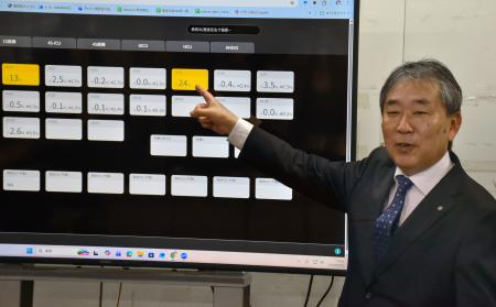 　ＩＣＵにいる患者の急変リスクをＡＩで予測するシステムについて説明する、関西医大の中森靖主任教授＝１５日午後、大阪府守口市