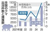 　全国のクマ出没件数と捕獲数