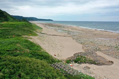 　津波が海抜１１・３メートルまで遡上した石川県輪島市西部の黒島地区＝２０２４年７月（福岡教育大の岩佐佳哉講師提供）