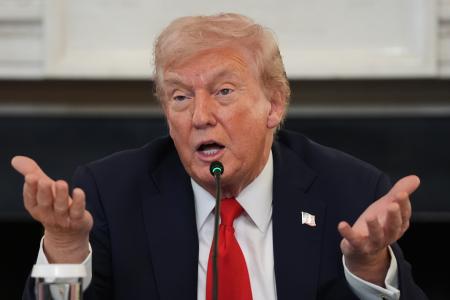 　米ホワイトハウスでの会議で話すトランプ大統領＝８日（ＡＰ＝共同）
