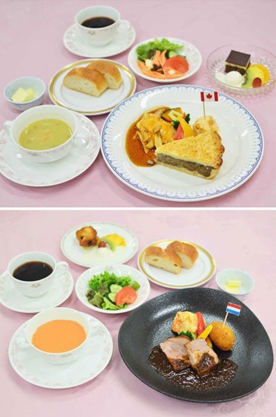 カナダの応援ランチ（上）とオランダの応援ランチ