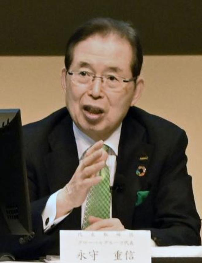 　２０２４年４月、決算説明会で質問に答えるニデックの永守重信グローバルグループ代表＝東京都千代田区