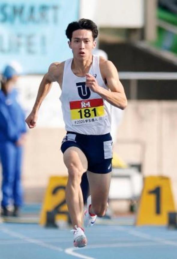 　男子１００メートル決勝　１０秒１９で優勝した大石凌功＝レモンガススタジアム平塚