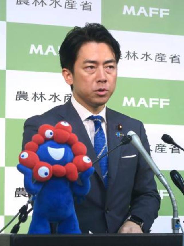 　閣議後に記者会見する小泉農相＝１３日午前、農水省