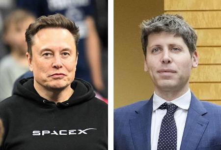 　イーロン・マスク氏（左）（ゲッティ＝共同）、サム・アルトマン氏