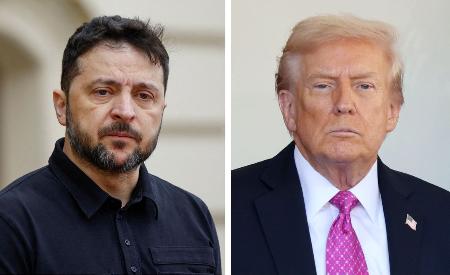 　ウクライナのゼレンスキー大統領（ロイター＝共同）、トランプ米大統領（ゲッティ＝共同）