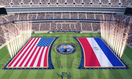 　サッカーＷ杯北中米３カ国大会で導入される新方式の試合前セレモニーのイメージ画像（ＦＩＦＡ提供）