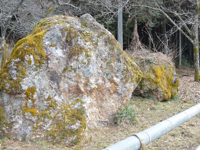 鬼が落とした大石との言い伝えが残る二つの巨石＝関市中之保