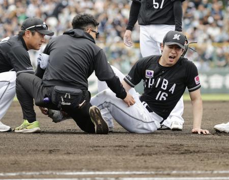 　１回、負傷し顔をしかめるロッテ・種市。このまま降板となった＝リブワーク藤崎台