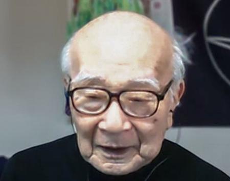 　オンライン記者会見で発言する被団協の田中熙巳代表委員＝５日