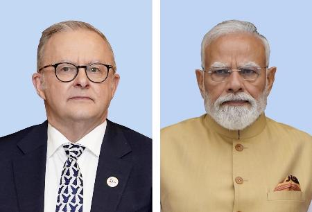 　オーストラリアのアルバニージー首相（左）、インドのモディ首相