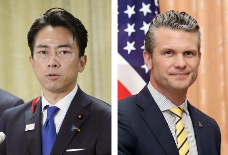 　小泉進次郎防衛相（左）、ヘグセス米国防長官