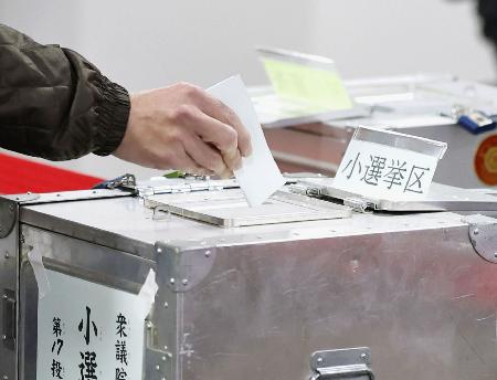 　２月の衆院選で小選挙区の投票をする有権者＝東京都内