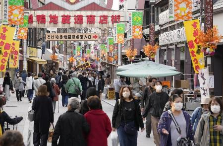 　東京・巣鴨の商店街を行き交う人たち＝１１月、東京都豊島区