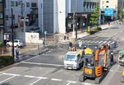 　冠水した京都市下京区の道路＝３０日午前７時５７分