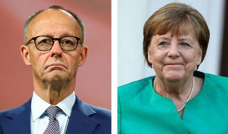 　ドイツのメルツ首相、メルケル元首相（いずれもロイター＝共同）
