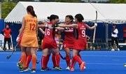 ３位決定戦・日本×中国＝先制点を決め、喜ぶ松波（１６）や平光（１８）ら＝川崎重工スタジアム