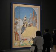 約４０年ぶりに郷土で展示された前田青邨の大作「羅馬使節」＝２９日午後６時２８分、岐阜市宇佐、県美術館
