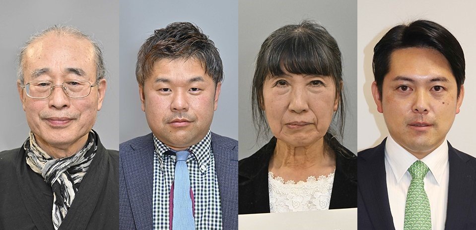 岐阜市長選立候補予定者の（右から）柴橋正直氏、丹原美穂氏、黒岩潤氏、中根理記氏
