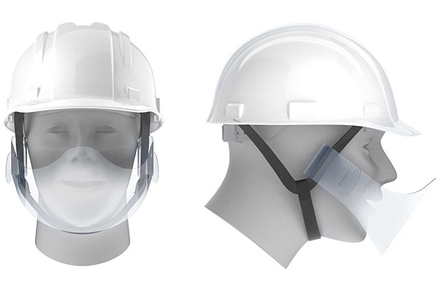 キュリオが発売したヘルメット装着型マウスシールド