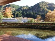 篠脇山を望む篠脇山荘のぬれ縁＝郡上市大和町牧、古今伝授の里フィールドミュージアム