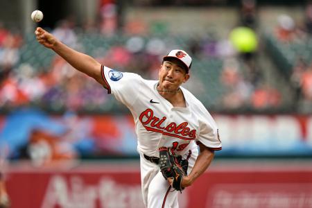 　メッツ戦に先発したオリオールズ・菅野。６回３失点で７勝目を挙げた＝ボルティモア（ＡＰ＝共同）
