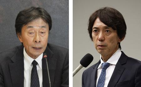 　フジテレビの左から港浩一前社長、大多亮元専務