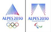 　２０３０年冬季五輪（左）とパラリンピックの大会エンブレム（組織委員会提供）