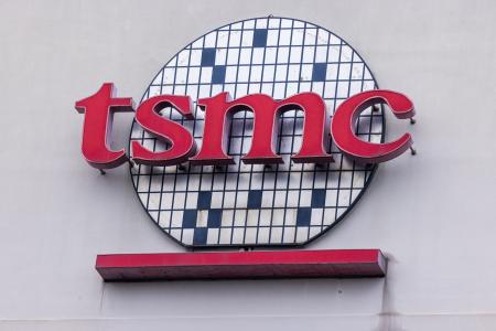 　ＴＳＭＣのロゴ＝２０２５年４月、台湾・新竹（ゲッティ＝共同）