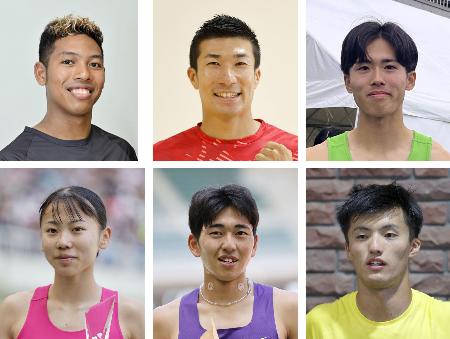 　（上段左から）サニブラウン・ハキーム、桐生祥秀、守祐陽、（下段左から）久保凜、落合晃、柳田大輝